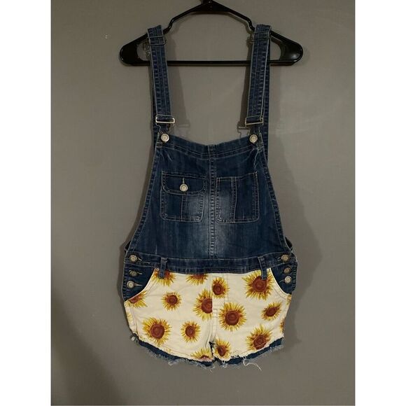 Hot Kiss Ava Sunflower Medium Wash Denim Overall Bibs Size 11 - Picture 2 of 8